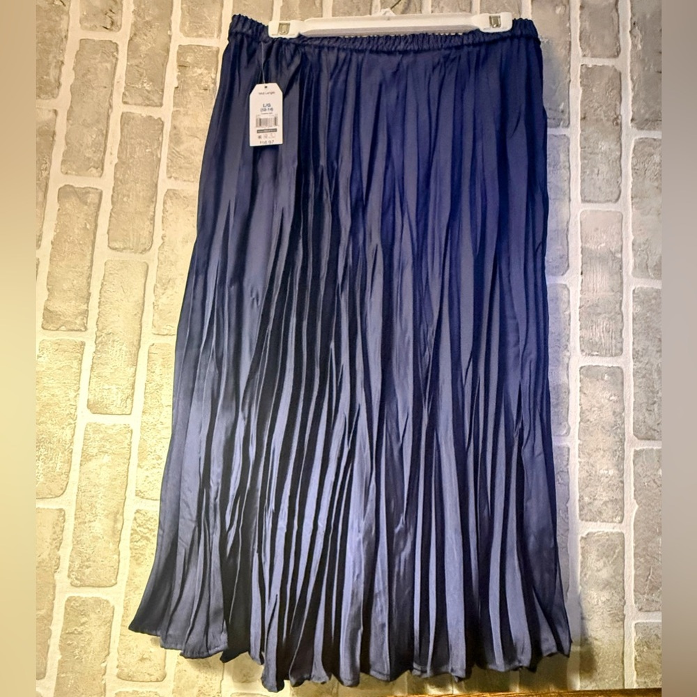 Time and Tru Navy Blue Pleated A-Line Skirt